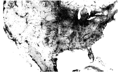 Human modification level in the United States loaded from Earth Engine Image Collection (Map Credit: Shan He) Visualizing Climate Change 2