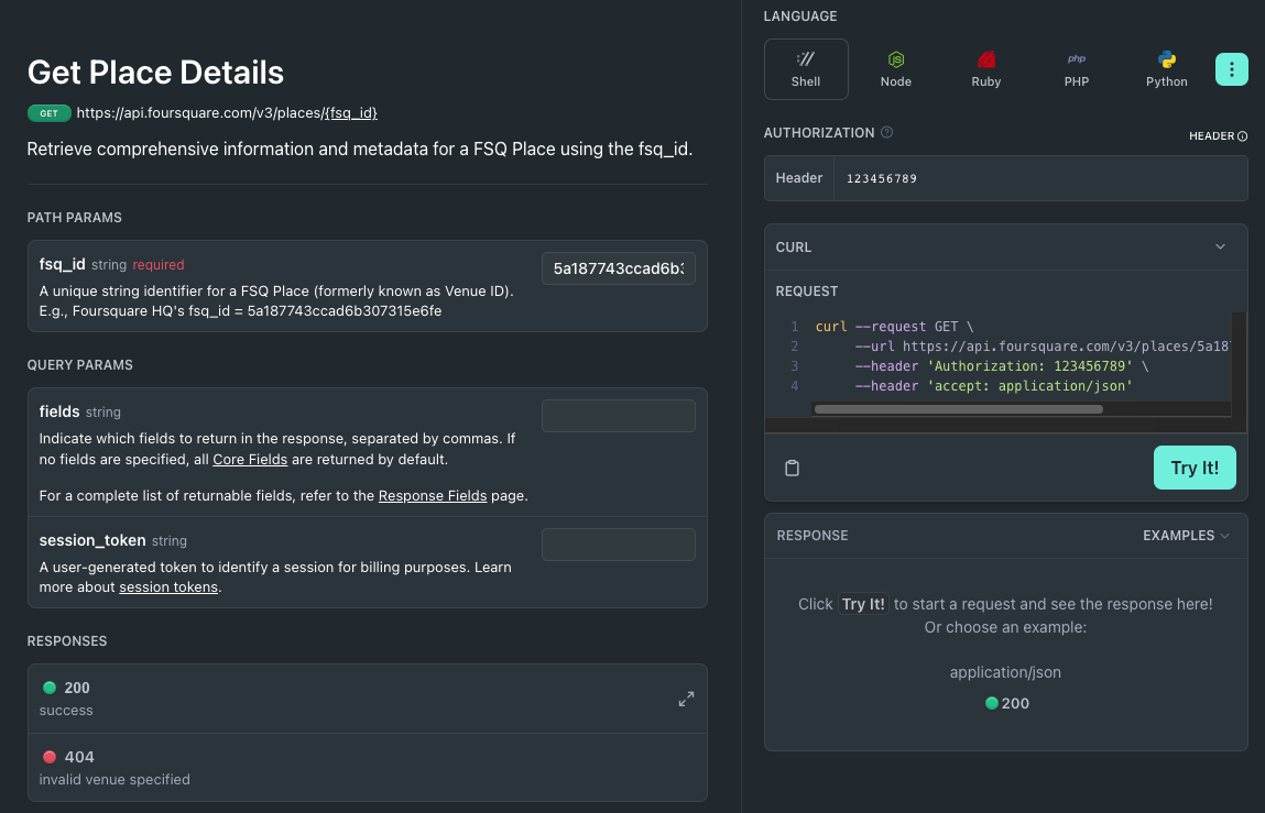 Foursquare API Access Example